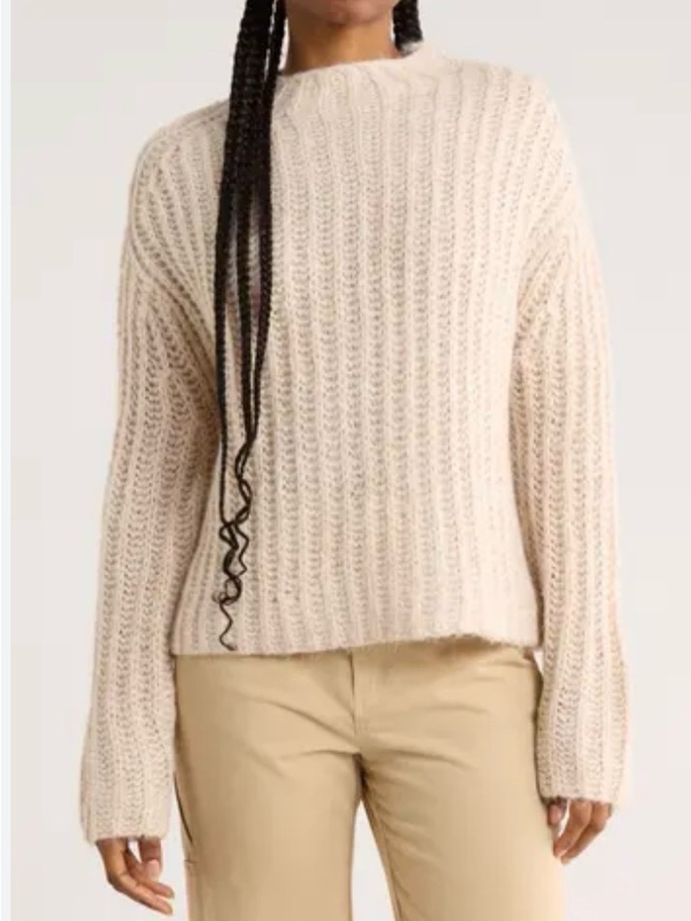 Women’s Cream Ribbed Crewneck Sweater